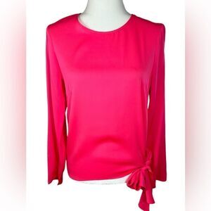 Milly Of New York Gorgeous Hot Pink Silk Tie Front Long Sleeve Blouse